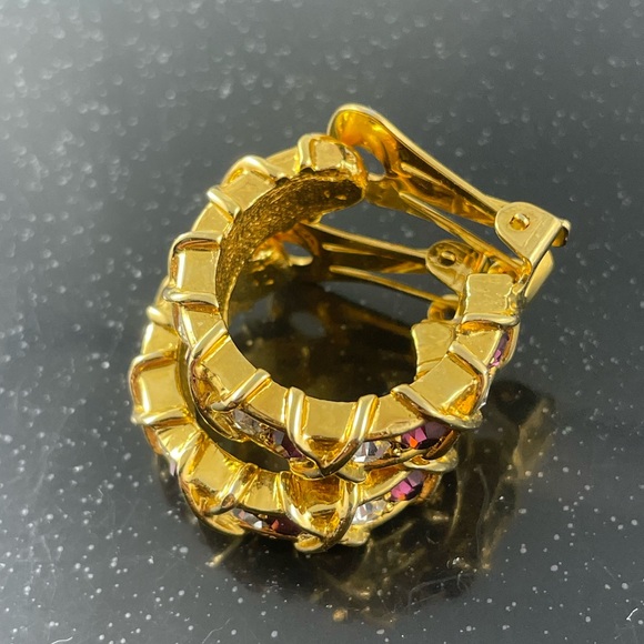 Elegant Gold and Purple and Clear Crystal Earrings - Picture 3 of 5